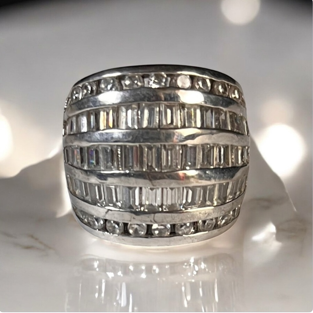 RARE ‼️VTG SterlingSilver Agatha Baguette Round CZ Diamond Modernist Band Ring